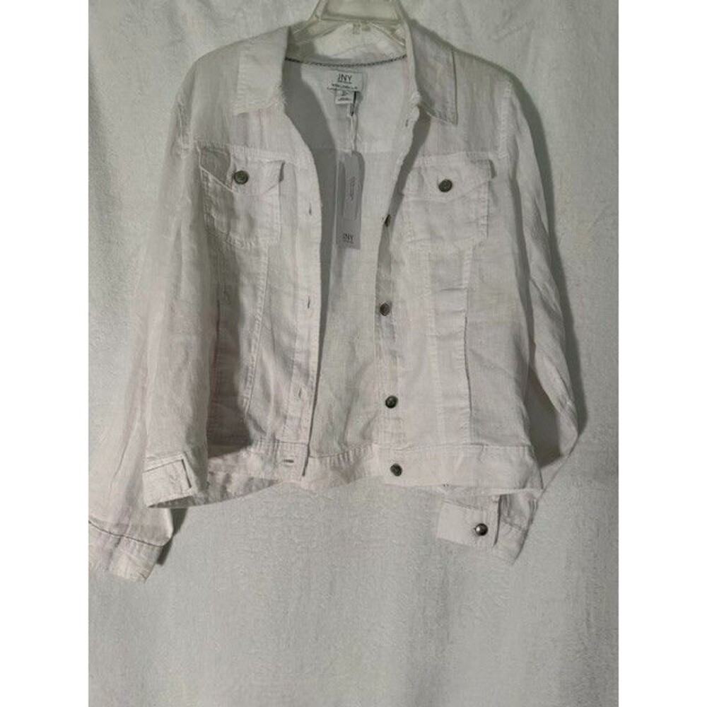 JNY Jones New York Women’s White Large Jacket 100% Linen Button Front NWT